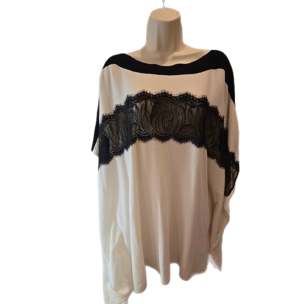 Chico's Cream and Black Lace Top